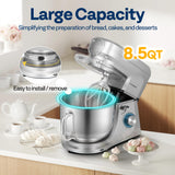 VIVOHOME 6-in-1 Stand Mixer, 8.5 Quart Electric Tilt-Head Kitchen Mixer with Bowl, Multifunctional Food Mixer for Cake, Bread, and Dough, Silver
