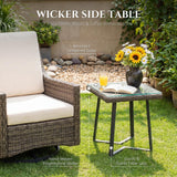 Varmoza Outdoor Swivel Rocker Patio Chair with Premium Cushion, High Back Wicker Patio Swing Glider for Deck, Porch, Patio and Poolside (Beige, 3 Pcs - Swivel Glider & Side Table)