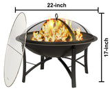 Fire Beauty Fire Pit for Outside Wood Burning Firepit BBQ Grill Steel Fire Bowl with Spark Screen Cover, Log Grate, Poker Fire Beauty