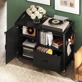 HSH File Cabinet with Wheels with Locks,Black Mobile Filing Cabinet for Legal/Letter Size, Wood Metal Printer Stand with Shelves