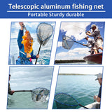 SEASPRO Telescoping Fishing Net Blue Aluminum Alloy Rubber Fish Net - Adjustable Length Lightweight Foldable Large Fishing Net with Handle Collapsible Extendable Fishing Accessories