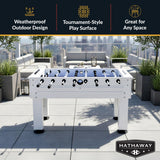 Hathaway Highlander 55-in Outdoor Foosball Table Adult Size - White Soccer Table Game Set with Waterproof Surface, Anti-Rust Rods, Ergonomic Handles, Nylon Cover, 2 Scorers, and 2 ABS Foosball Balls