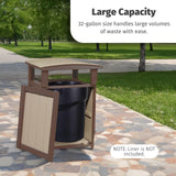 LuxCraft Poly Outdoor Trash Can, Garbage Can Outdoor - Durable All Weather Commercial Trash Can & Residential Outdoor Trash Bin for Patio Pool Park Business and Personal (Weatherwood)