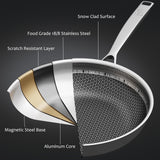 Eclumy Non Stick Frying Pans Stainless Steel, 12 Inch with Lid, Induction Pan Compatible, Dishwasher Oven Safe, PFOA Free Cooking Pan for Home Chefs Everyday Cooking