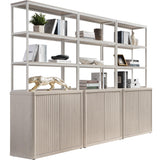 Book Shelf Fluted Bookshelf 71" Tall Bookcase with Doors Storage 5 Tier Mid Century Modern Bookshelves Large Shelves