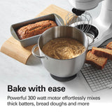 Hamilton Beach Electric Stand Mixer, 4 Quarts, Dough Hook, Flat Beater Attachments, Splash Guard, 7 Speeds with Whisk, Easy-Carry Top Handle, White