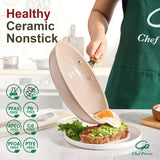 Chef Power Ceramic Cookware Sets, 15Pcs Pots and Pans Set Non Stick, Cookware Set with Stainless Steel Handle, Dishwasher & Oven Safe, Taupe and Light Gold Handle