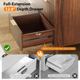 VINGLI Fluted Walnut Dresser 9 Drawer, Dark Wood Dresser Brown with Rounded Edges, 57" Long Mid Century Modern Dressers for Bedroom, 57" W*15.75" D*29.92" H
