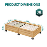 WISUCART Wood Under Bed Storage Containers Underbed Organizer with Wheels Sturdy Wood Rolling Under Bed Shoe Storage Organizer 2 Packs (Nature, Large)