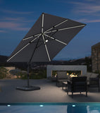 PURPLE LEAF Cantilever Patio Umbrella 10' x 10' with LED Light, Light Grey