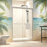 LOHCEH Shower Door Double Sliding,44-48.in Wx72 in.H Semi-Frameless Shower Door,1/4 Inch Clear Tempered Shower Glass Doors with Explosion-Proof Film,Brushed Nickel