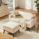Tbfit 65" W Loveseat Sofa with Ottoman Coffee Table, Mid Century Modern Love Seat Couches for Living Room, Button Tufted Upholstered Small Couch for Bedroom,Easy to Install Love Seats Furniture, Beige