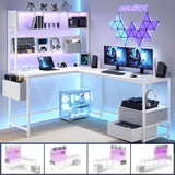 Dowinx 67” L-Shaped Gaming Desk with Pegboard & Drawers, Reversible Computer Desk with RGB Lights & Power Outlets