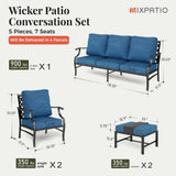 MIXPATIO 5-Piece Wrought Iron Patio Conversation Set, Gemstone Blue