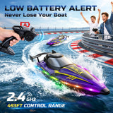 DEERC 17” Large High-Speed RC Jet Boat, Self-Righting Remote Control Boat with 9 LED Lights, 32+ KPH, 30-Min Runtime, Waterproof for Pools & Lakes, Kids & Adults