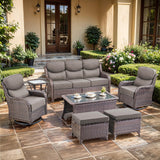moosprr Luxury High Back Outdoor Furniture with 6-inch Extra Thick Cushions, Patio Furniture Set with Swivel Chairs, 7 PCS Wicker Conversation Set for Yard, Deck, Poolside, Brown/Grey