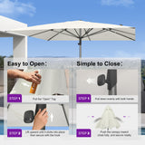 PURPLE LEAF Market Umbrella 11' x 11' Hotel Resort Semi Auto Lift, White