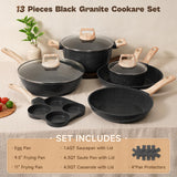 13 Pcs Pots and Pans Set, Nonstick Cookware Sets Black Granite Induction Cookware, Non-toxic Healthy Non stick Kitchen Cooking Set