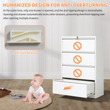 Gecheer 4 Drawer Lateral File Cabinet with Lock, White Metal Filing Cabinet for Home Office, Lockable Steel File Cabinet for Legal Letter A4 F4 Size, Heavy Duty Storage Cabinet with Smooth Slides