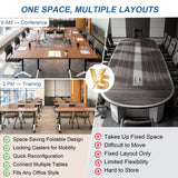 QXYXSM Folding Conference Table, Conference Room Table with Wheels, Flip Top Mobile Training Table, Modular Rolling Meeting Tables for Training Room, Seminar(6, Brown, 47.2in