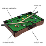 Mini Pool Table - 20-Inch Portable Tabletop Billiards Game with Cue Balls, Sticks, Chalk, Brush Hey! Play!