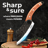 Zoxa Hakai Chef Cleaver Knife – Full Tang High Carbon Stainless Steel Butcher Knife with Ergonomic Rosewood Handle & Leather Sheath – Sharp Meat Cutting Knife for Kitchen, Camping & BBQ