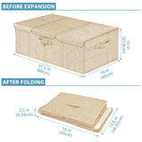 Hoyula Deep Under Bed Storage Container, 10" Tall Height Underbed Box Bin with Lids 31" Long Large Basket for Under Bed, Bedroom, Dorms, Clothes, Bed sheets, Blankets, 2 Pack, Beige