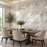 Qorqeous Brown Carrara Marble Peel and Stick Wallpaper, Glossy Texture Vinyl Wall Panels, Waterproof Renter Friendly, 47.2" x 394", TV Accent Wall, Bathroom, Foyer, Coffee Shop Decor