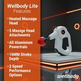 Wellbody Lite Muscle Relief Lite Deep Tissue Massage Gun | Heat Ball Tech for Trigger Points & Painful Knots | Hand-Held Convenience, 3 Speeds, Portable Massager for Muscle Recovery