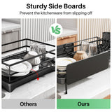 SNTD Dish Drying Rack - Large Dish Racks for Kitchen Counter, Expandable Dish Drainers with Cutlery Holder Stainless Steel Rustproof, Black