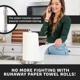 Stainless Steel Paper Towel Holder with Spray Pump – One-Handed Tear, Smart Traction System, 5 oz Sprayer Bottle, Heavy Duty Suction Cups, Weighted Base, Kitchen Towel Dispenser for Countertop Use