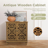 MFSTUDIO Brown Carved Cabinet, Entryway Buffet Cabinet with Storage