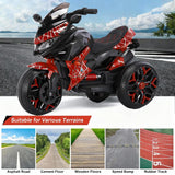 12V Electric Kids Motorcycle for 3-8 Year Old Boys Girls, 3-Wheel Ride-On Toy Motorbike with Lighting Wheels, Music Player (Connect with Phone) and Hand Drive (RED)