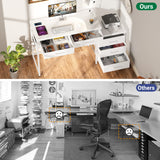 Reversible Computer Desk with 5 Drawers, Sturdy Office Desk with Power Outlets and USB Ports