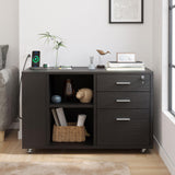 YITAHOME File Cabinet with Charging Station, Mobile Lateral Filing Cabinet with Lock for Home Office, Printer Stand, Black
