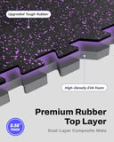AIRHOP 0.56in Thick 24 Sq Ft Exercise Equipment Mats, 6 Tiles Upgraded Rubber Top with High Density EVA Foam, Large Interlocking Puzzle Gym Flooring for Home Gym, Heavy Weight Workout, 24 x 24in