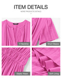 BTFBM Womens Summer 2026 Casual Midi Maxi Dresses Lightweight Short Sleeve V Neck Elastic Waist Boho Beach Dress Pockets(Rose Red, Small)