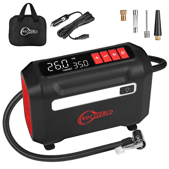 R8 Tire Inflator Portable Air Compressor, DC 12V Air Compressor Portable with Large Dual Digital Screen ROCGORLD