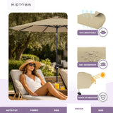 Midtown Umbrellas - The Lean 8 Ft Patio Umbrella with Fade-Resistant Sunbrella Fabric, Auto-Tilt Aluminum Frame and 8 Reinforced Ribs for Deck, Pool & Garden - Heather Tan Canopy, Black Pole