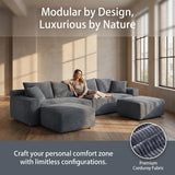 115" Boneless Couch for Living Room, U-Shaped Sectional Cloud Sofa-Grey