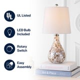 JONATHAN Y 20.5" Seashell Coastal Mini LED Table Lamp for Living Room Office, White Linen Drum Shade, Modern Mother of Pearl Bedside Nightstand Lamp, LED Bulb Included JYL1024A