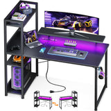 ODK Reversible Gaming Desk LED Lights, 40 Inch Computer Desk with Storage Shelves & Monitor Stand, Study Table for Home Office