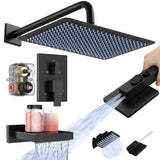 KES Black Bathtub Shower Faucet Set with 12" Rectangle Rain Shower Head, Shower System with 3-Modes Handheld Spray and Waterfall Tub Spout, cUPC Anti-Scald Valve included, XB6336S12-BK