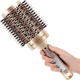 SIMPOR Large Round Brush for Blow Out, Nano Thermal Ceramic and Ionic Tech Round Barrel Hair Brush with Boar Bristles, Roller for Blow Drying (Gold, 4 inch, Barrel 2.7 Inch, 65mm)
