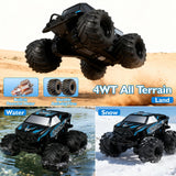 Ufilni 1:24 Waterproof Monster Truck Toys RC Cars: Amphibious Remote Control Car Trucks 4WD All Terrain Off-Road Pickup Toy for 6 7 8 9 10 11 12 Year Old Boys Girls Kids Gifts Presents Blue