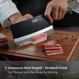 ZHANG XIAO QUAN Professional Meat Cleaver Knife Damascus Steel, Heavy Duty Kitchen Knife with Ultra Sharp Blade, Comfortable Ergonomic Wooden Handle(Black)