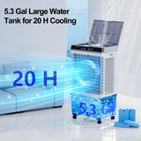 Uthfy 1800 CFM Evaporative Air Cooler, 3-IN-1 Swamp Cooler Air Conditioner with Copper Motor, 5.3 Gallon Water Tank, 6 Ice Packs, 12H Timer, 120°Oscillation, Cooling Fan for Bedroom, Office, Garage