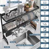 Babosas Over The Sink Dish Drying Rack,3 Tier Adjustable Length (25.5'' to 37.4'') Full Stainless Steel Large Storage Kitchen Dish Rack,for Kitchen Counter,Expandable Multifunctional Organizers,Black