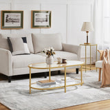 Yaheetech 42" Oval Glass Coffee Table for Living Room, 2-Tier Center Table with Storage Shelf for Small Space, Office