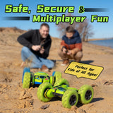 Threeking Remote Control Car 4WD 360° Flip Stunt Double Sided Driving Durable RC Cars with Breathing Soft Lights, Green, Unique Toys Gifts for Boys Girls Ages 6-12